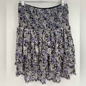 Vintage Free People Tiered Pull On Floral Gauzy Tulle 90s Mini Skirt Women Small